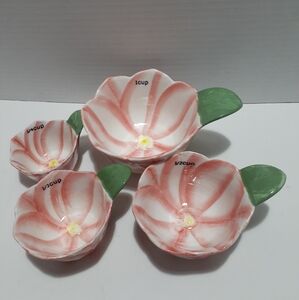 Pier 1 Floral Measuring Cups Set with Green Leaf Handles